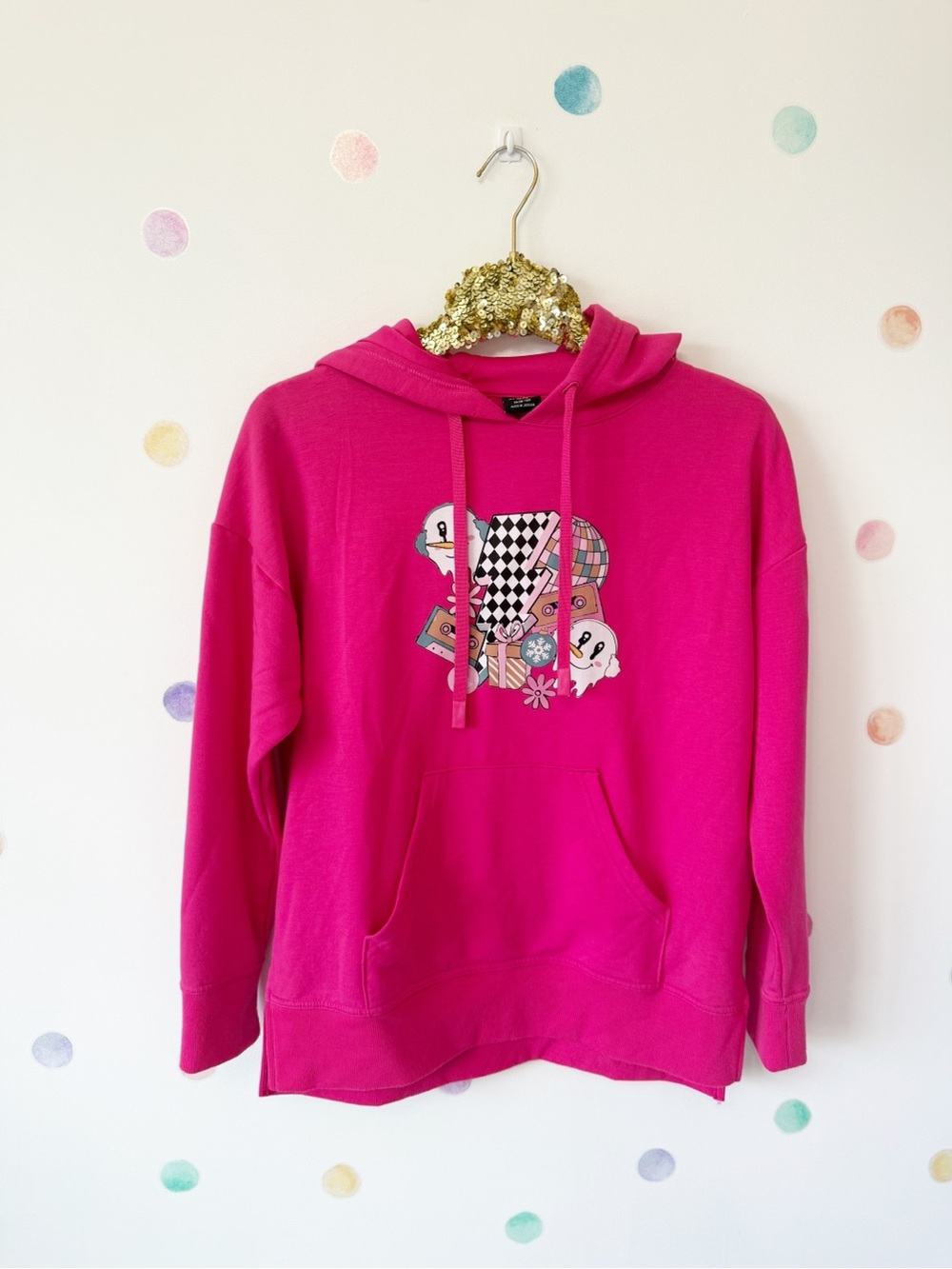 Pink Graphic Hoodie Sweater - 80's Winter Holiday theme